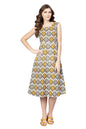 Women's Multi Rayon Printed Sleveeless Round Neck Dress