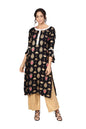 Women's Black Rayon Printed 3/4 Sleeve Round Neck Dress