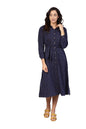 Women's Navy Blue Poly Crepe Solid 3/4 Sleeve Collar Neck Dress