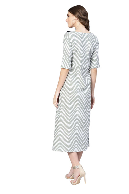 Women's Grey Cotton Solid Half Sleeve Round Neck Dress