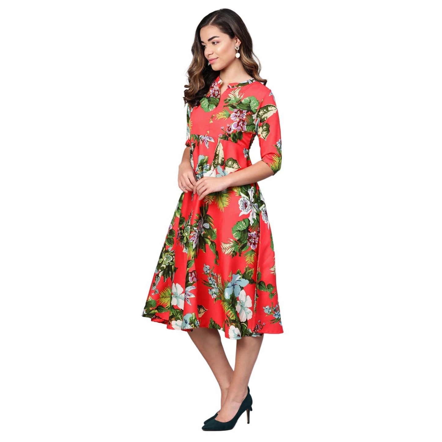 Women's Multi Crepe Printed Half Sleeve Casual Dress