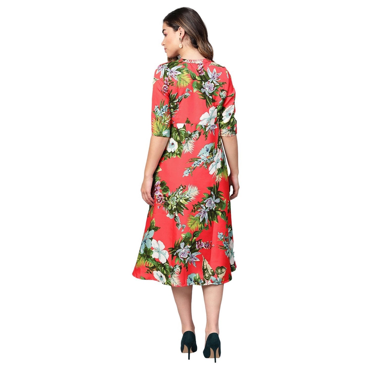 Women's Multi Crepe Printed Half Sleeve Casual Dress
