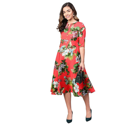Women's Multi Crepe Printed Half Sleeve Casual Dress