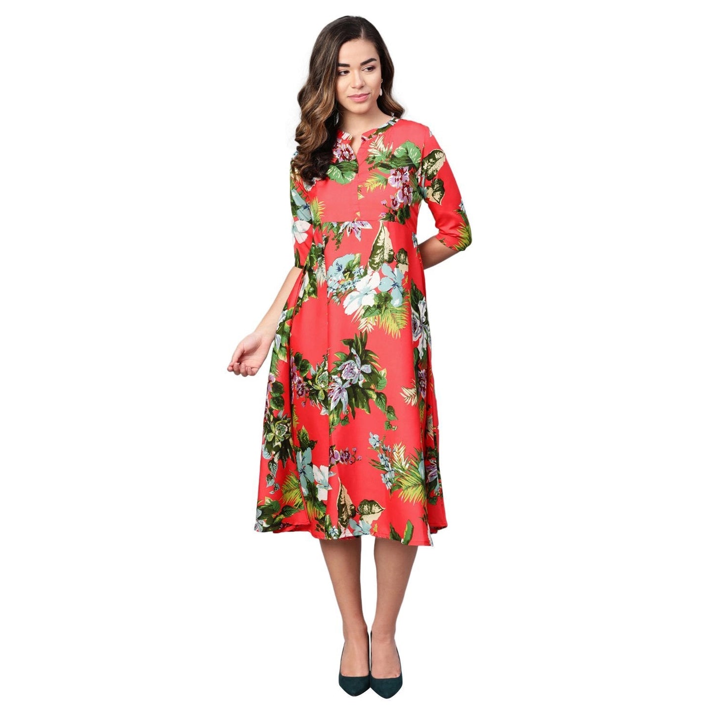 Women's Multi Crepe Printed Half Sleeve Casual Dress