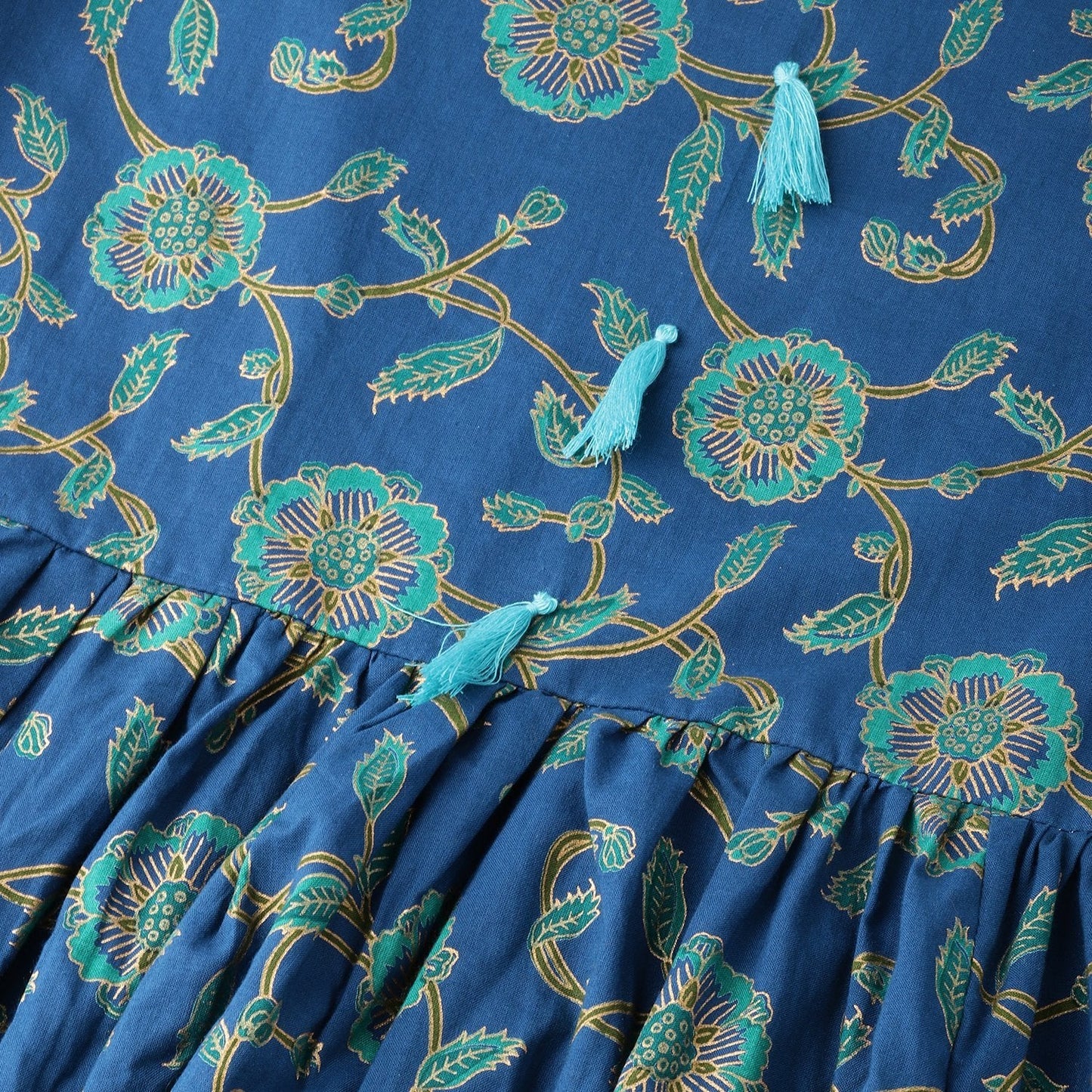 Women Blue Cotton Printed Dress by Myshka (
