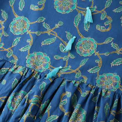 Women Blue Cotton Printed Dress by Myshka (