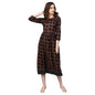 Women's Brown Cotton Printed Half Sleeve Round Neck Dress