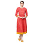 Women's Orange Cotton Printed Half Sleeve Round Neck Dress