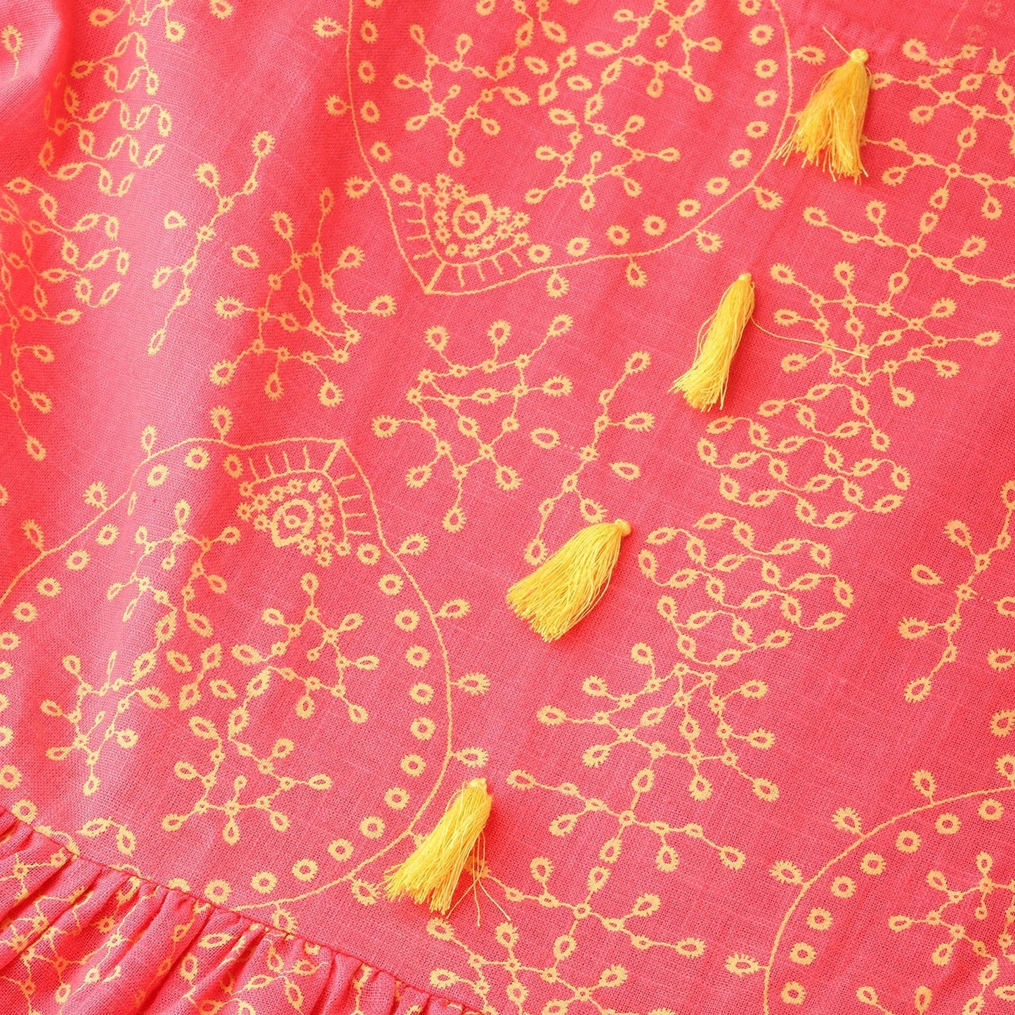 Women's Orange Cotton Printed Half Sleeve Round Neck Dress