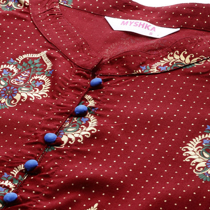 Women's Multi Cotton Printed Half Sleeve Casual Dress