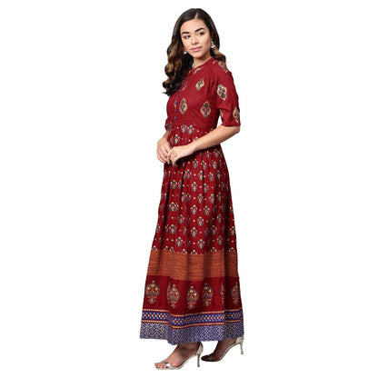 Women's Multi Cotton Printed Half Sleeve Casual Dress