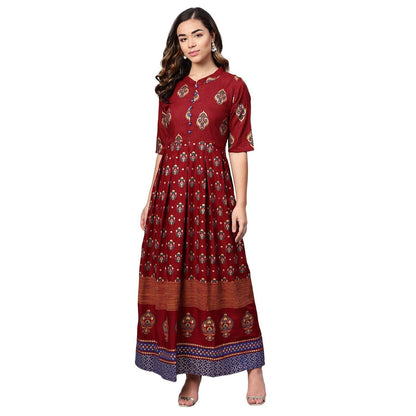 Women's Multi Cotton Printed Half Sleeve Casual Dress