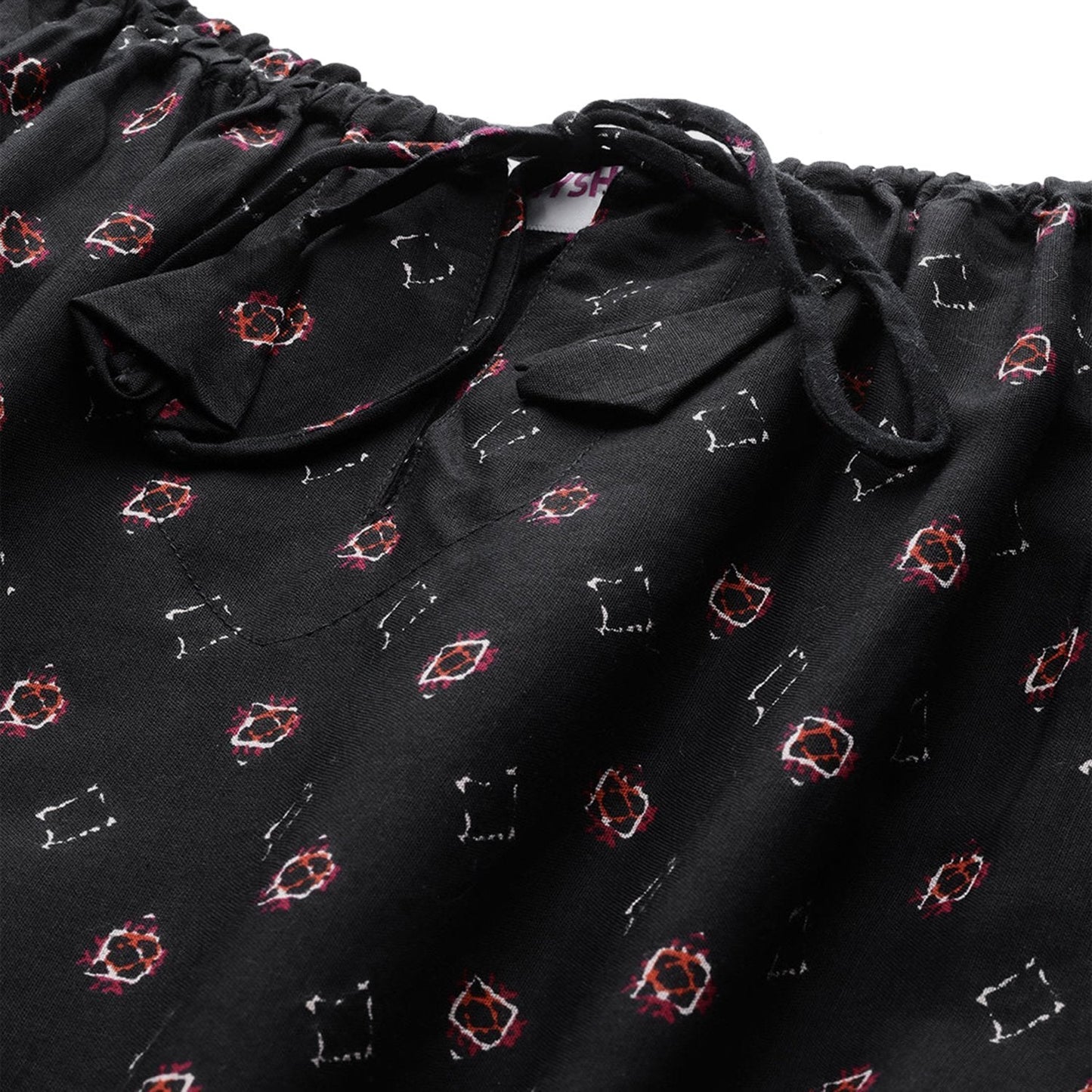 Women's Black Rayon Printed 3/4 Sleeve Casual Dress