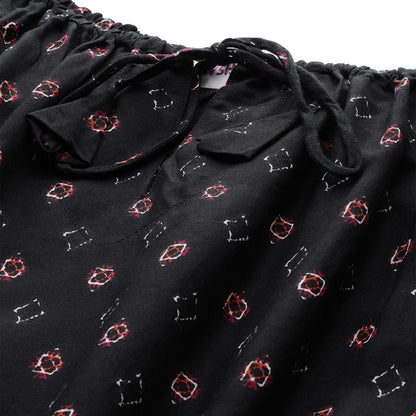 Women's Black Rayon Printed 3/4 Sleeve Casual Dress