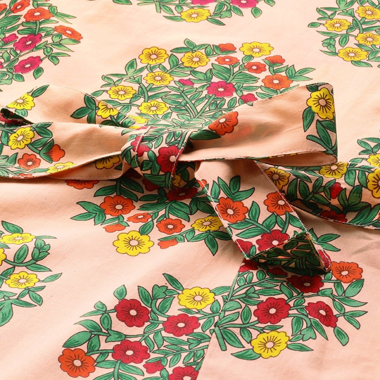 Women's Peach Cotton Printed Sleevless Casual Dress