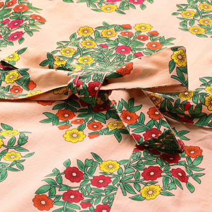 Women's Peach Cotton Printed Sleevless Casual Dress
