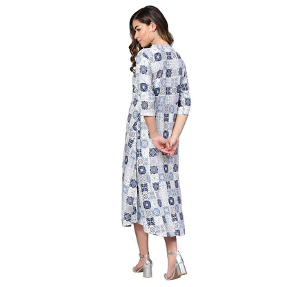 Women's Off White Rayon Printed Half Sleeve Casual Dress