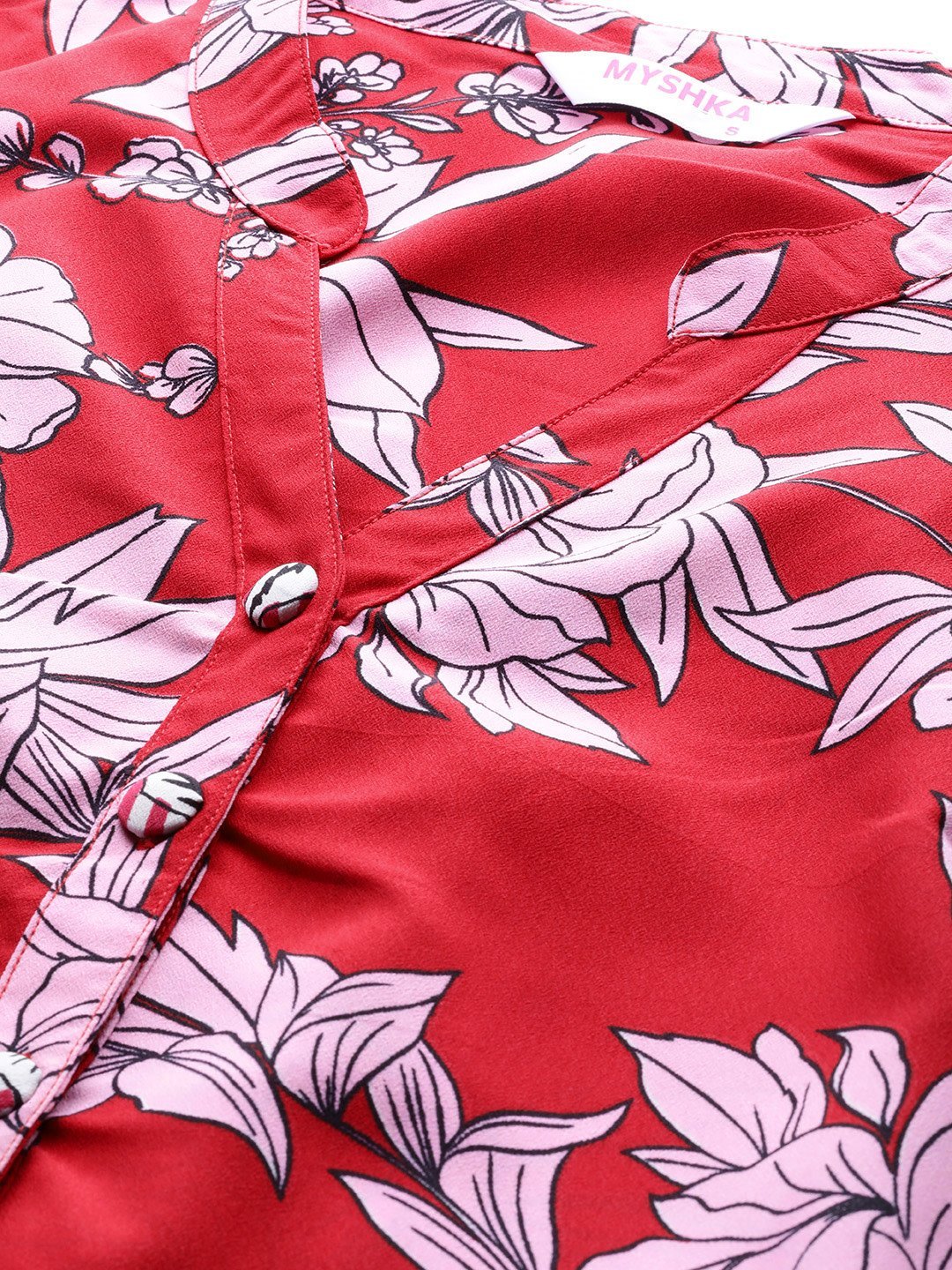 Women's Red Polyester Printed Half Sleeve Casual Jumpsuit