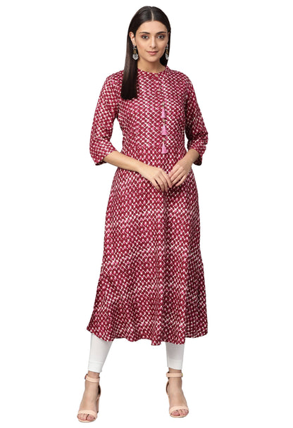 Women's Wine Polyester Solid Half Sleeve Casual Kurta Only