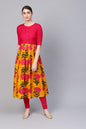 Women's Pink Cotton Printed Half Sleeve Round Neck Kurti