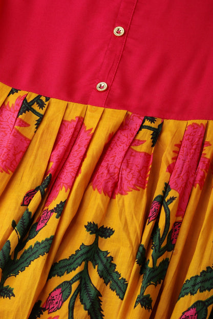 Women's Pink Cotton Printed Half Sleeve Round Neck Kurti