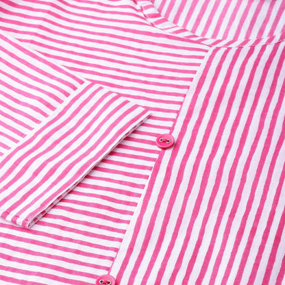 Women's Pink Cotton Solid 3/4 Sleeve Collar Neck Kurti