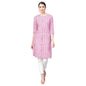 Women's Pink Cotton Solid 3/4 Sleeve Collar Neck Kurti