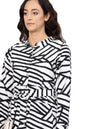 Women's Black & White Poly Crepe Solid 3/4 Sleeve Collar Neck Kurti