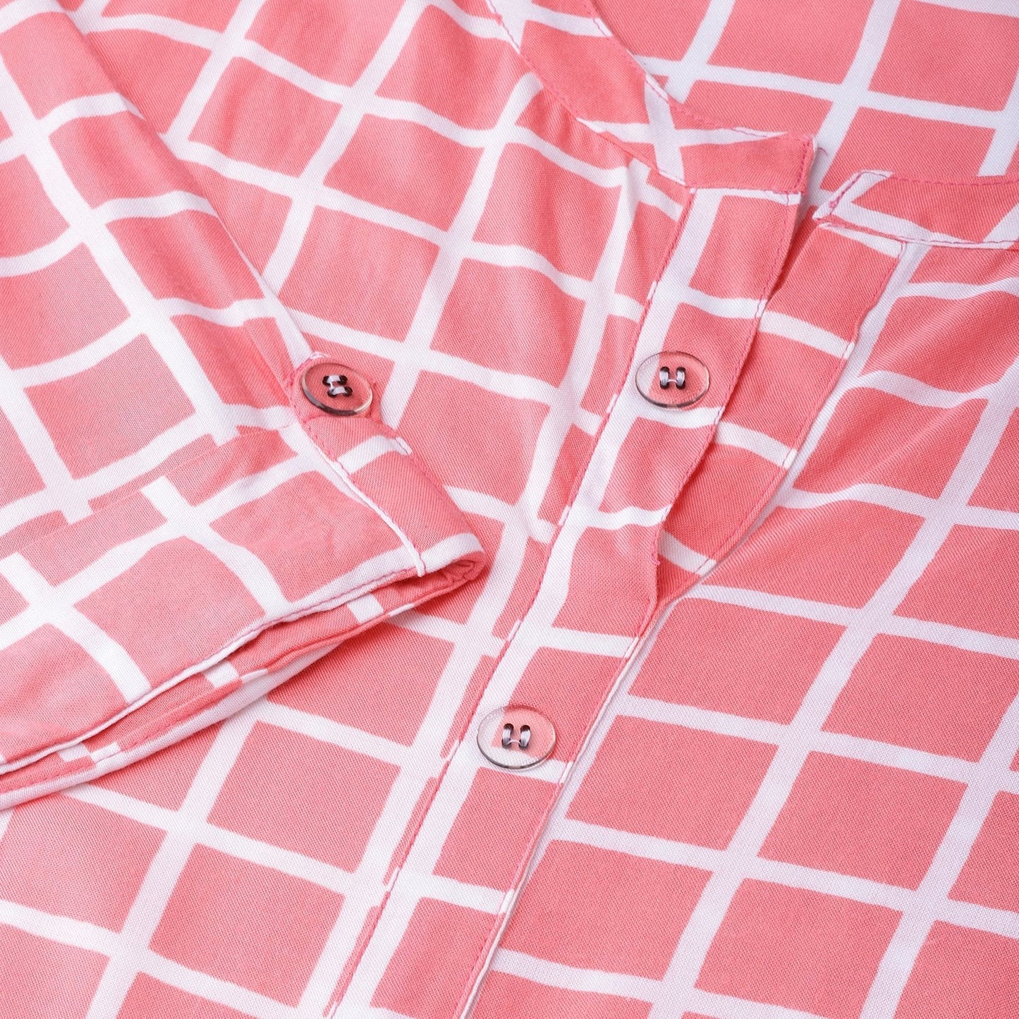 Women's Pink Printed Rayon Half Sleeve Round Neck Kurti