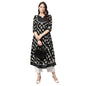 Women's Black Cotton Printed Half Sleeve Casual Anarkali Kurta Only
