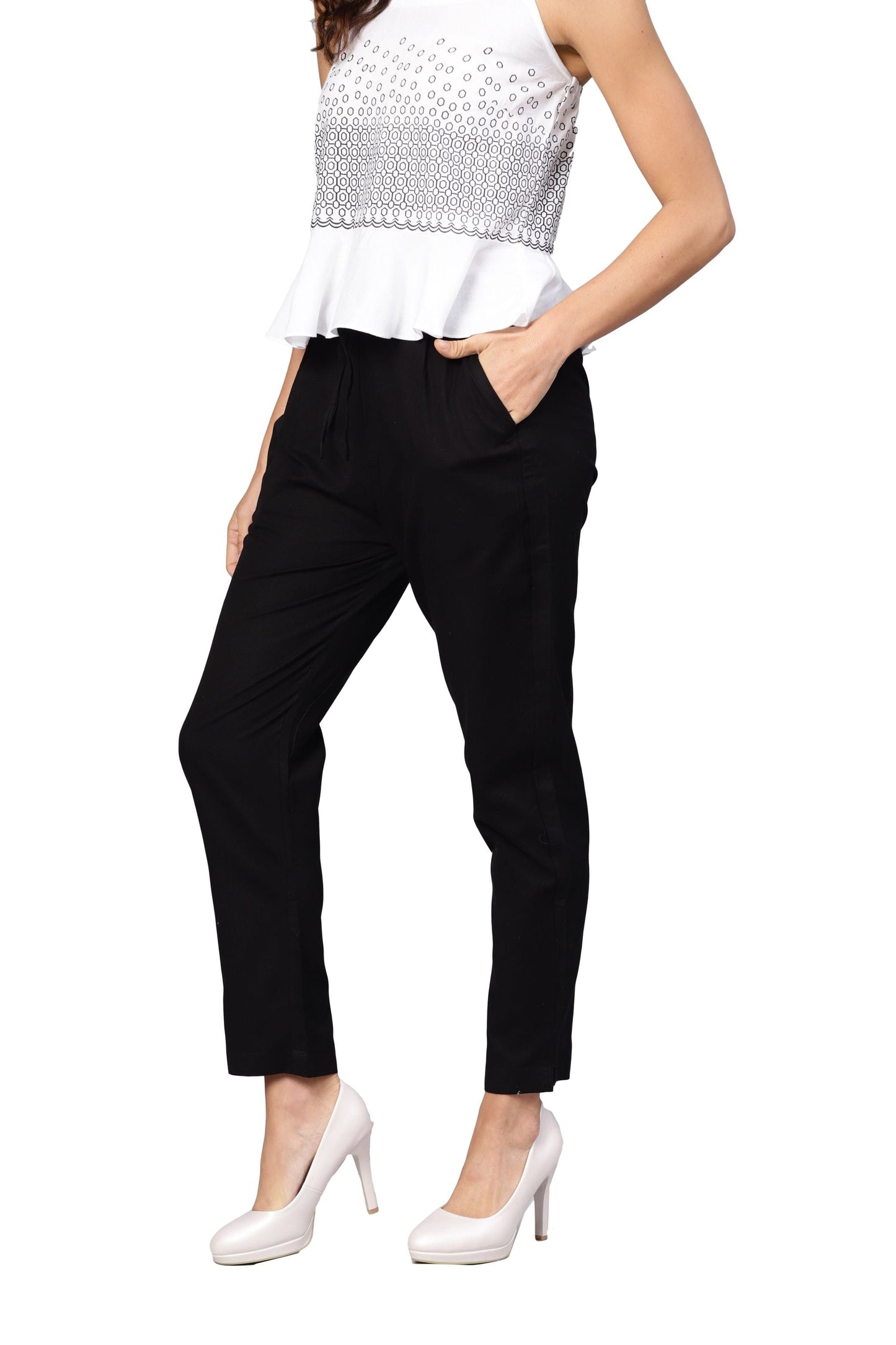 Women Black Cotton Trouser by Myshka (