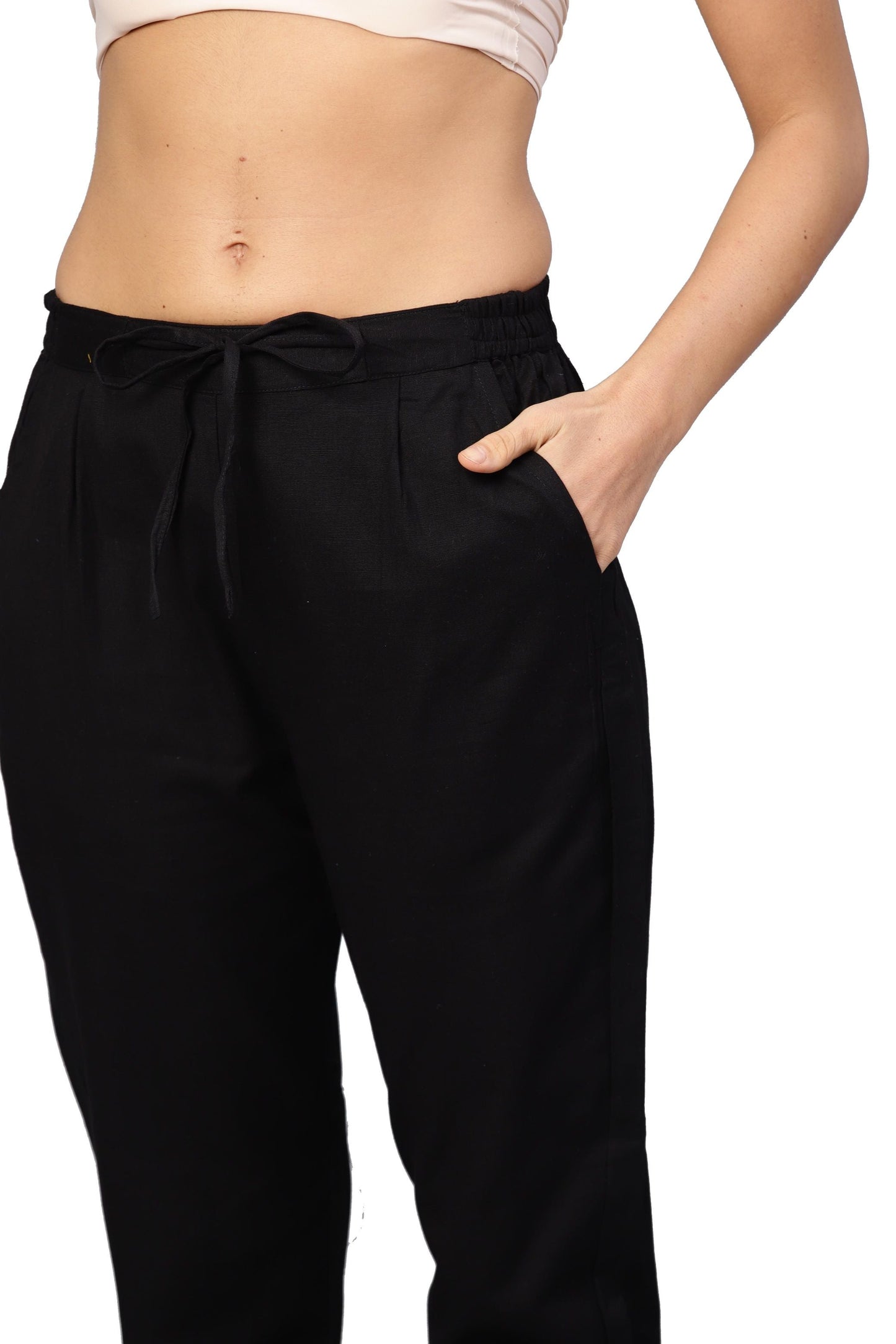 Women Black Cotton Trouser by Myshka (
