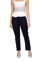 Women's Blue Cotton Solid Trouser