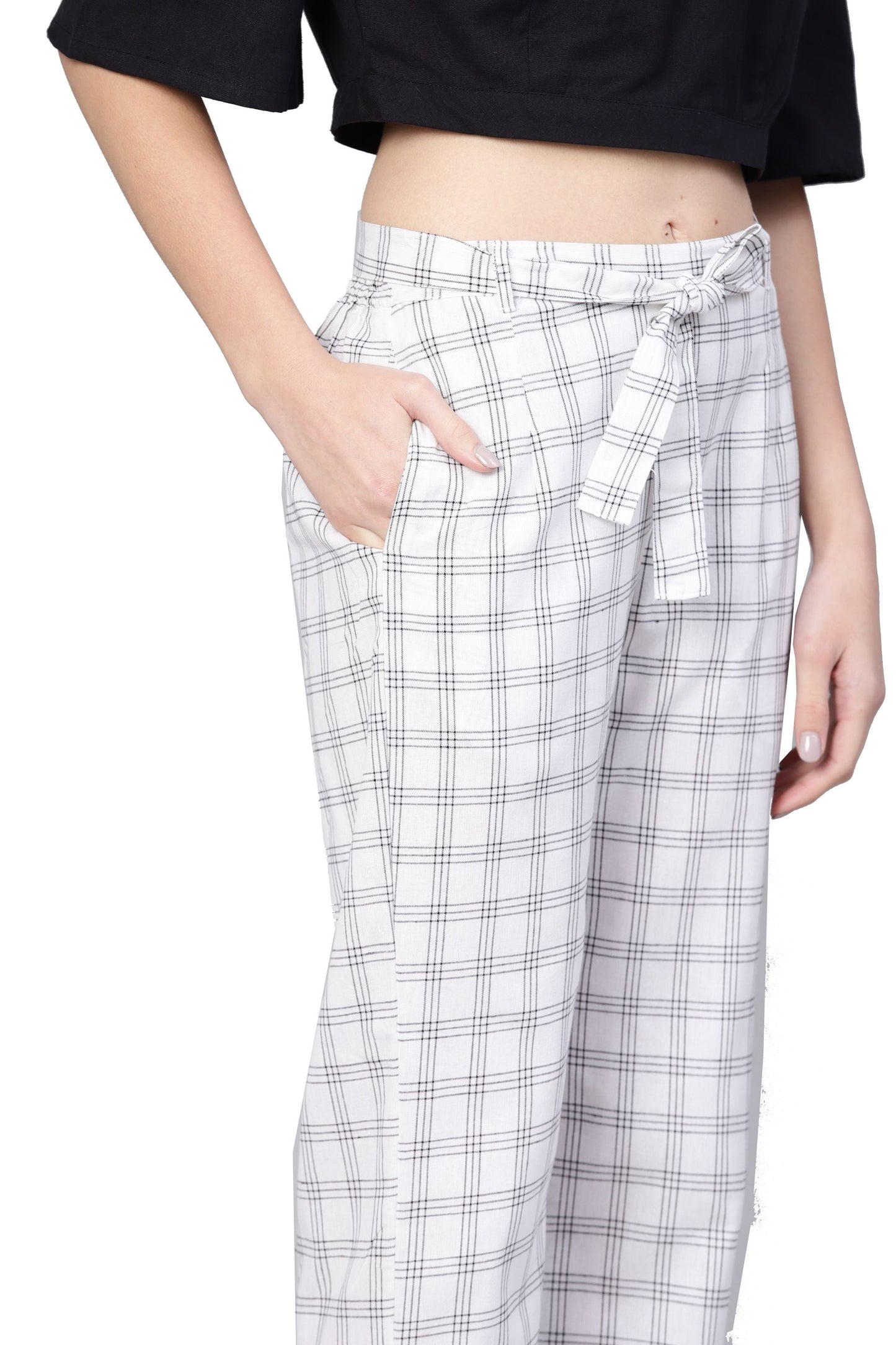 Women White Cotton Trouser by Myshka (