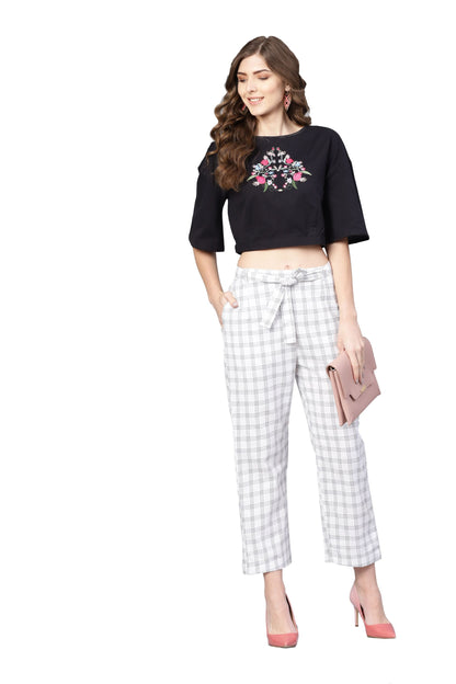 Women White Cotton Trouser by Myshka (