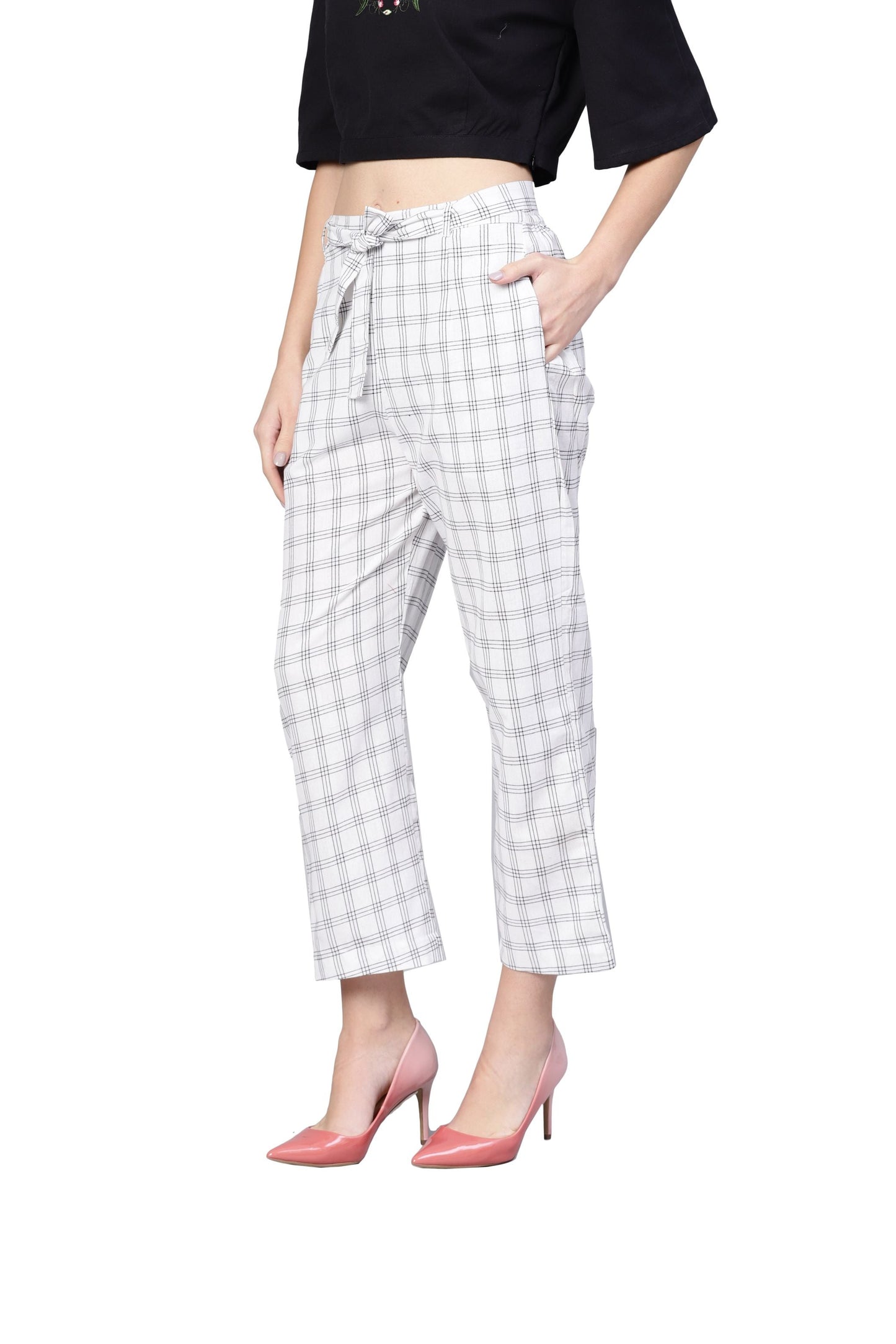 Women White Cotton Trouser by Myshka (