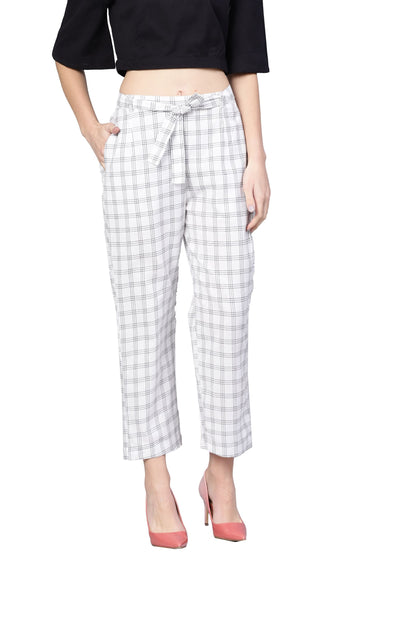 Women White Cotton Trouser by Myshka (