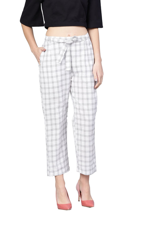 Women White Cotton Trouser by Myshka (