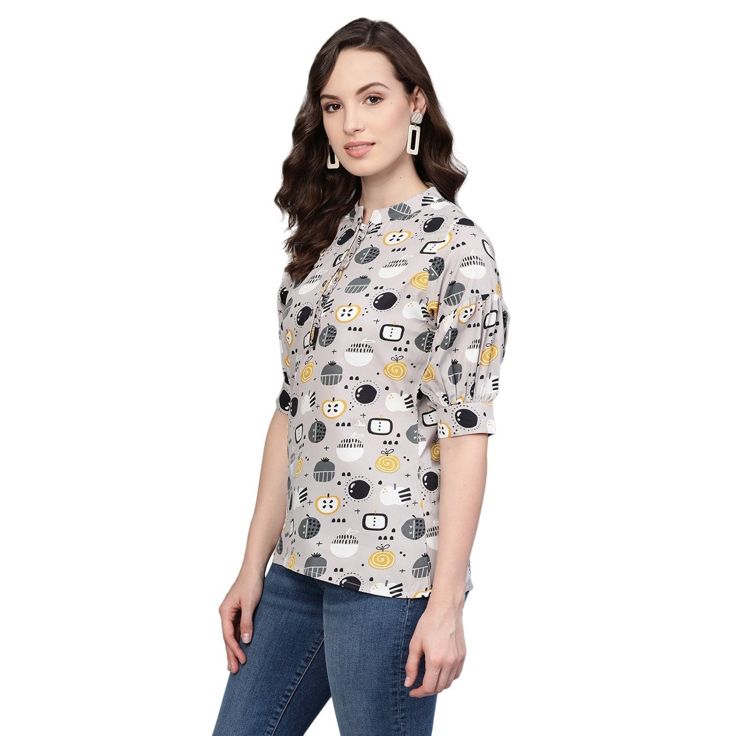Women's Multi Printed Half Sleeve Round Neck Polyester Casual Top