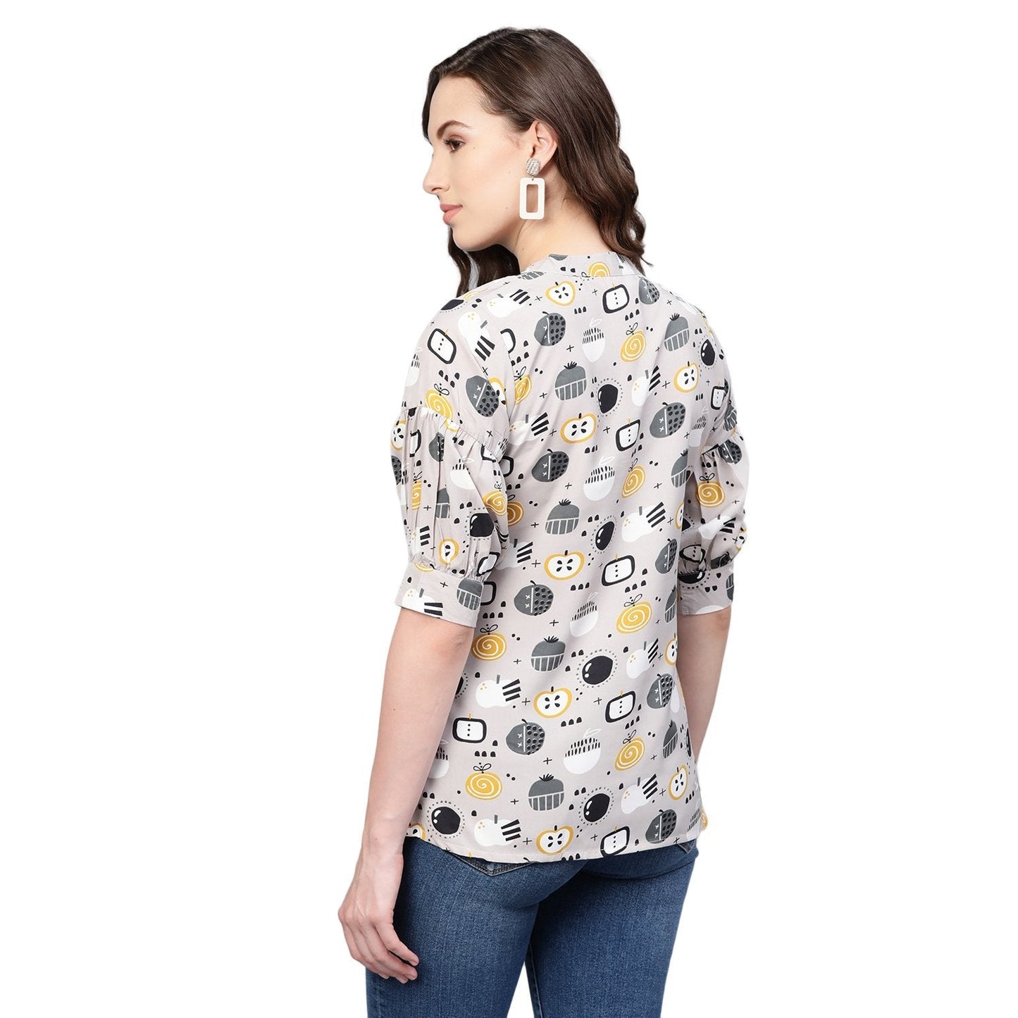 Women's Multi Printed Half Sleeve Round Neck Polyester Casual Top