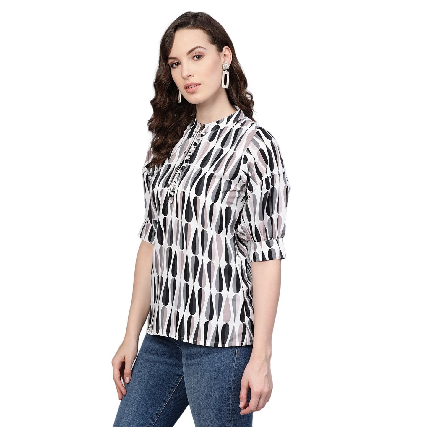 Women's Multi Printed Half Sleeve Round Neck Polyester Casual Top
