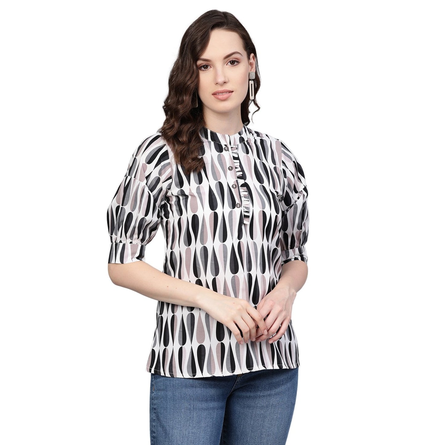 Women's Multi Printed Half Sleeve Round Neck Polyester Casual Top