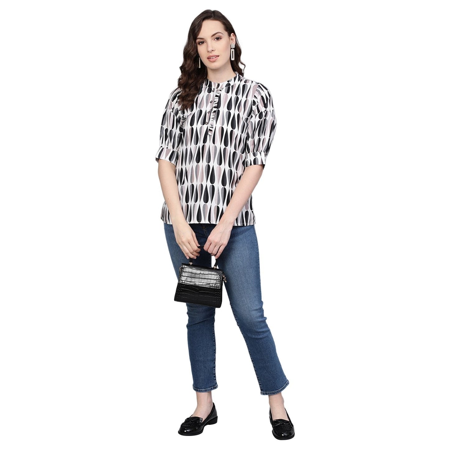 Women's Multi Printed Half Sleeve Round Neck Polyester Casual Top