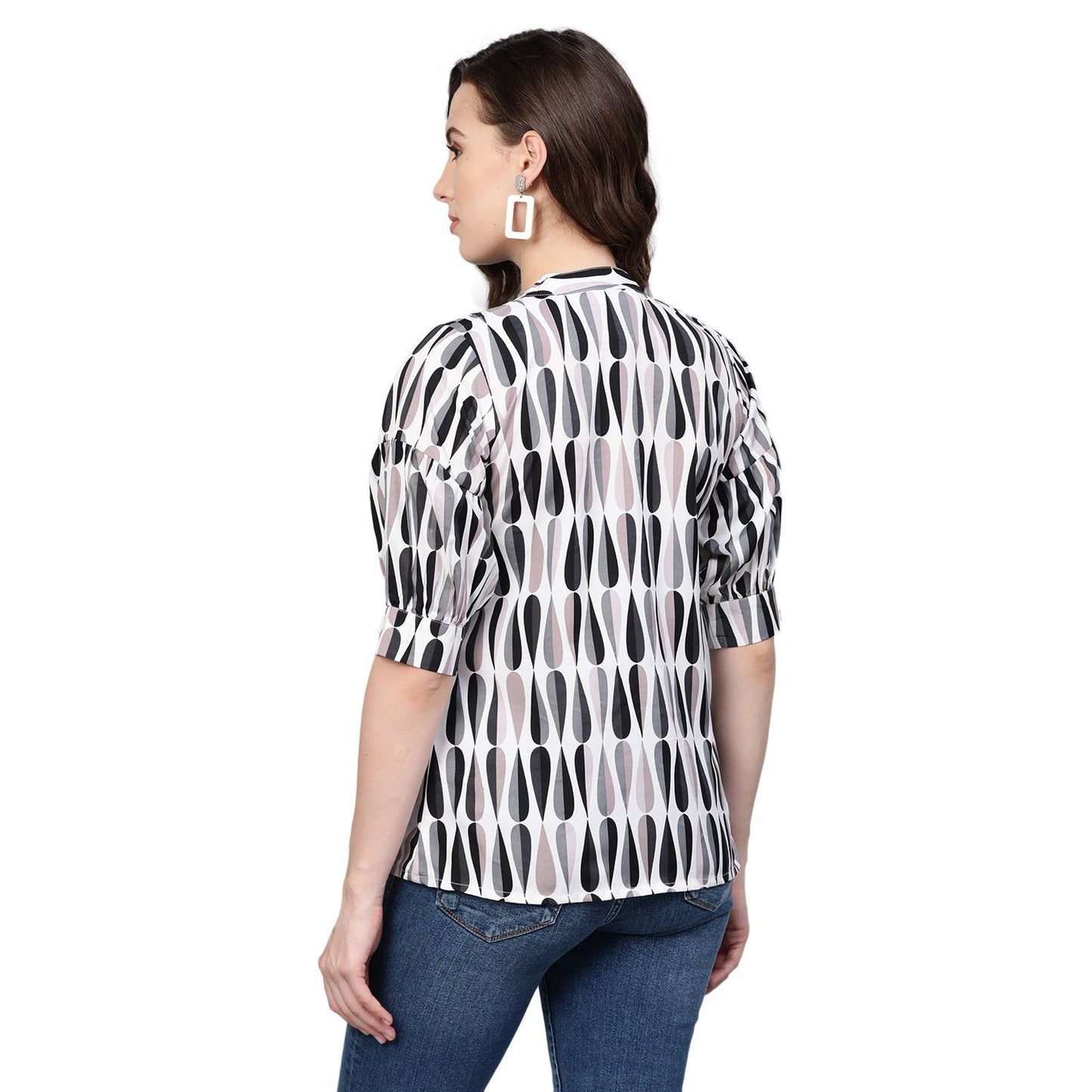 Women's Multi Printed Half Sleeve Round Neck Polyester Casual Top