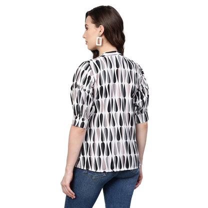 Women's Multi Printed Half Sleeve Round Neck Polyester Casual Top