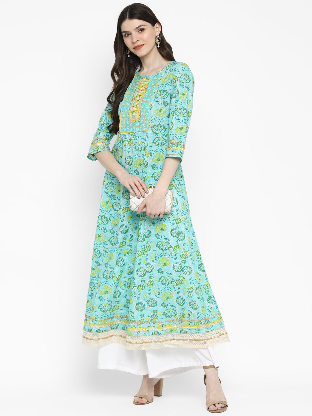 Women's Light Blue Anarkali Cotton Kurta By Vbuyz (