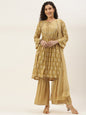 Women's Mustard Color Muslin Foil Printed Kurta Sharara With Dupatta