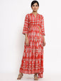 Women's Printed Flared Dress with Waist Tie-up