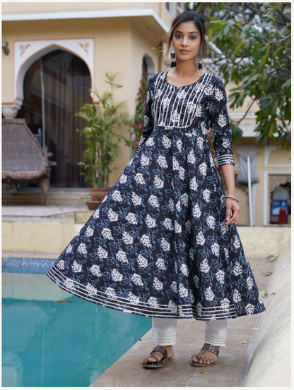 Women's Black Cotton Kurta Set