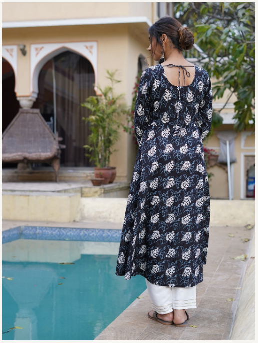 Women's Black Cotton Kurta Set